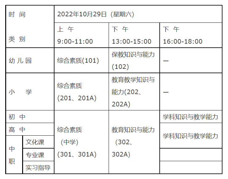 浙江金华2022下半年教资笔试考试时间怎么安排？