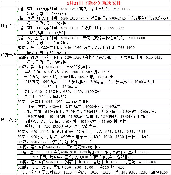 春节期间金华武义县班车时刻表公布（2023）