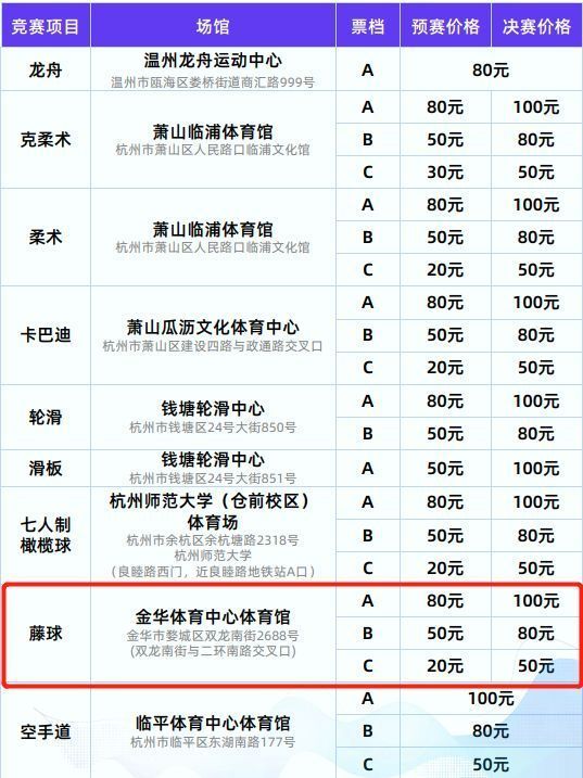 亚运会金华藤球赛时间地点 购票方式（附入口）2023