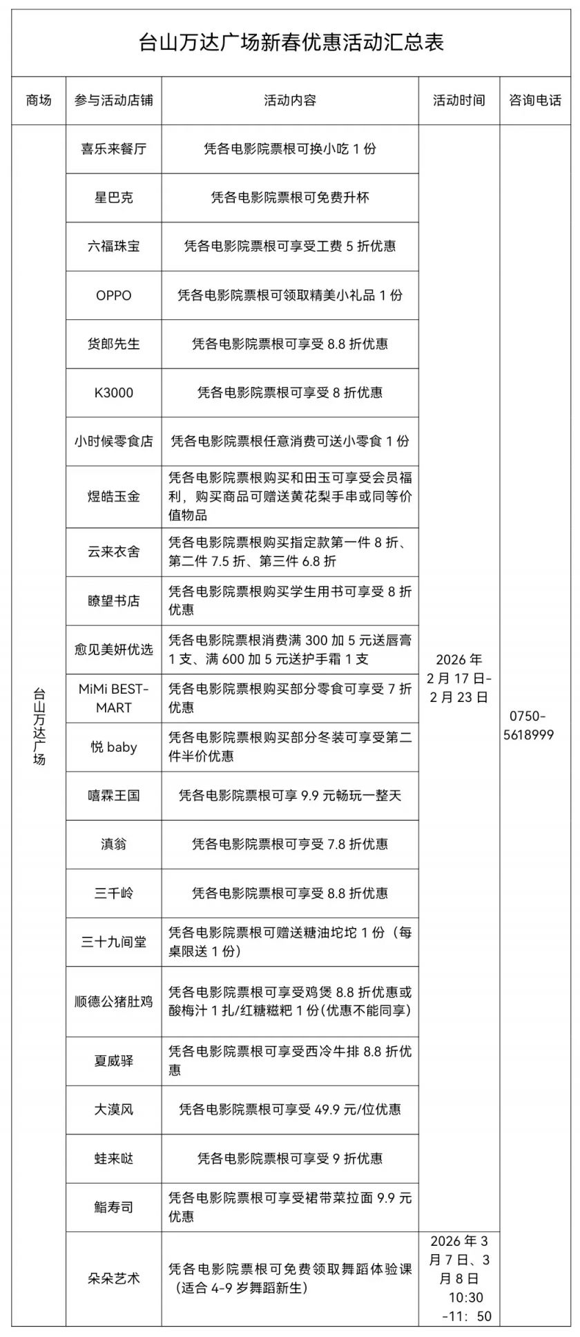 2026江门新春电影票根台山市商圈优惠