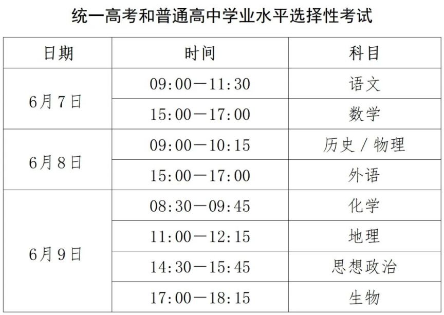 2025河北高考时间安排