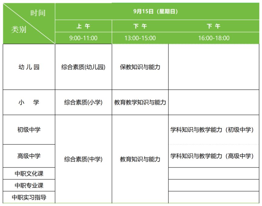 江西省2024年下半年中小学教师资格考试科目与时间