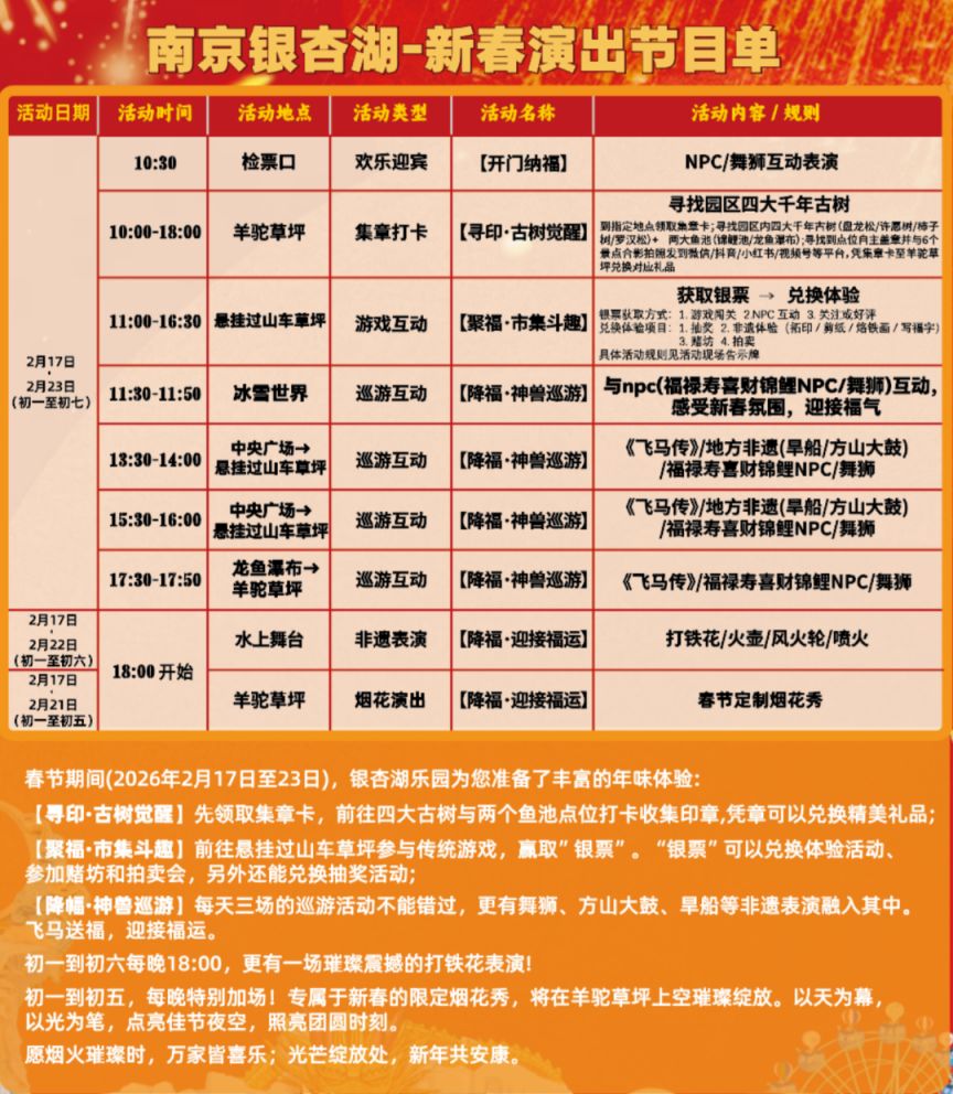 2026南京银杏湖乐园春节活动时间+门票+节目安排