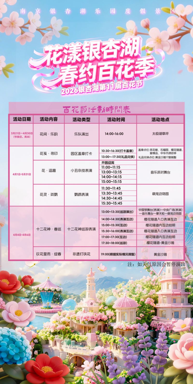 2026南京银杏湖第11届百花节活动时间+门票+赏花指南