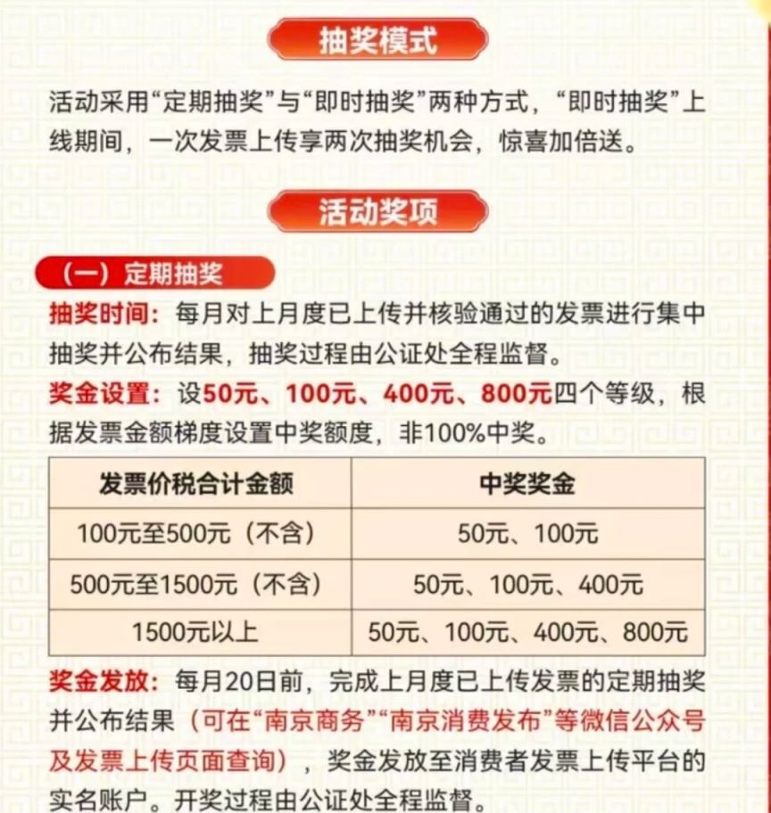 2026南京市发票抽奖活动中奖金额有多少？