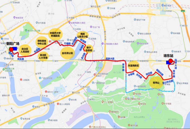 10月22日南宁72路公交线路走向优化调整