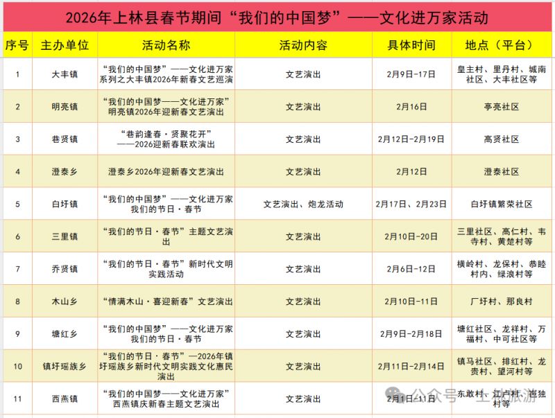 2026年南宁上林县春节活动汇总