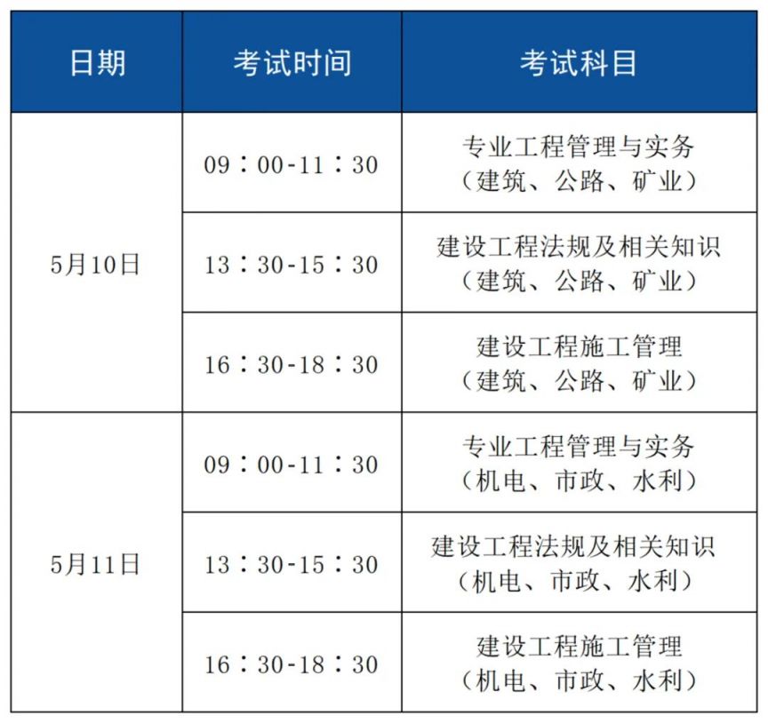 2025年度二级建造师执业资格考试时间安排