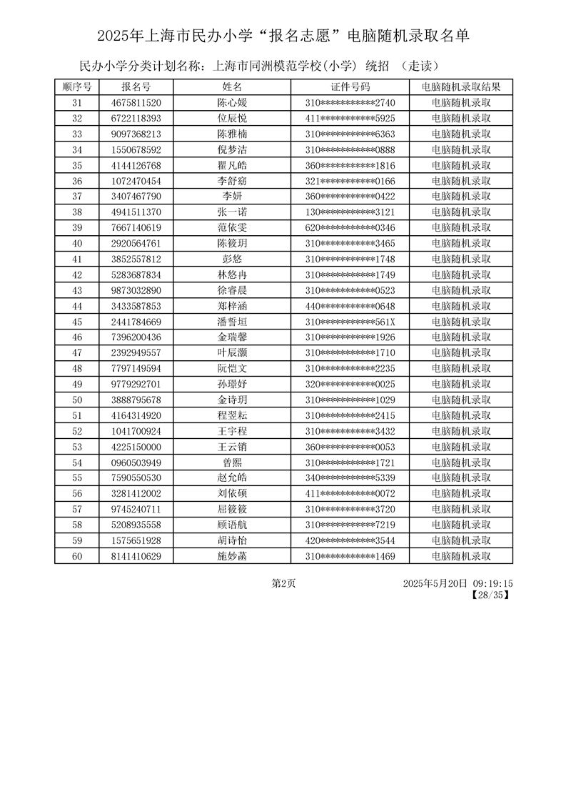 2025上海宝山区民办小学摇号结果录取名单一览