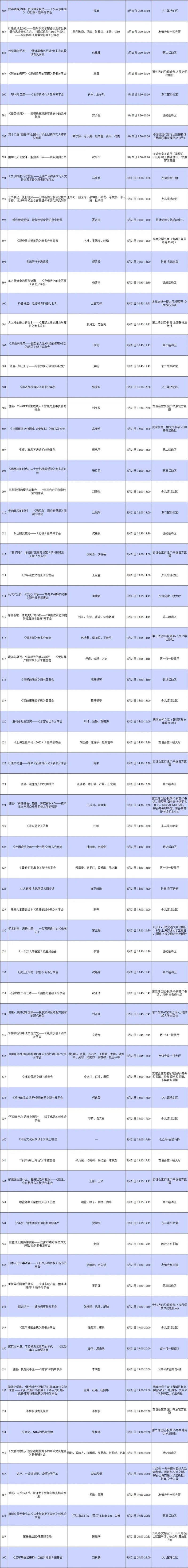 2023上海书展活动总表(分日活动 分会场活动）