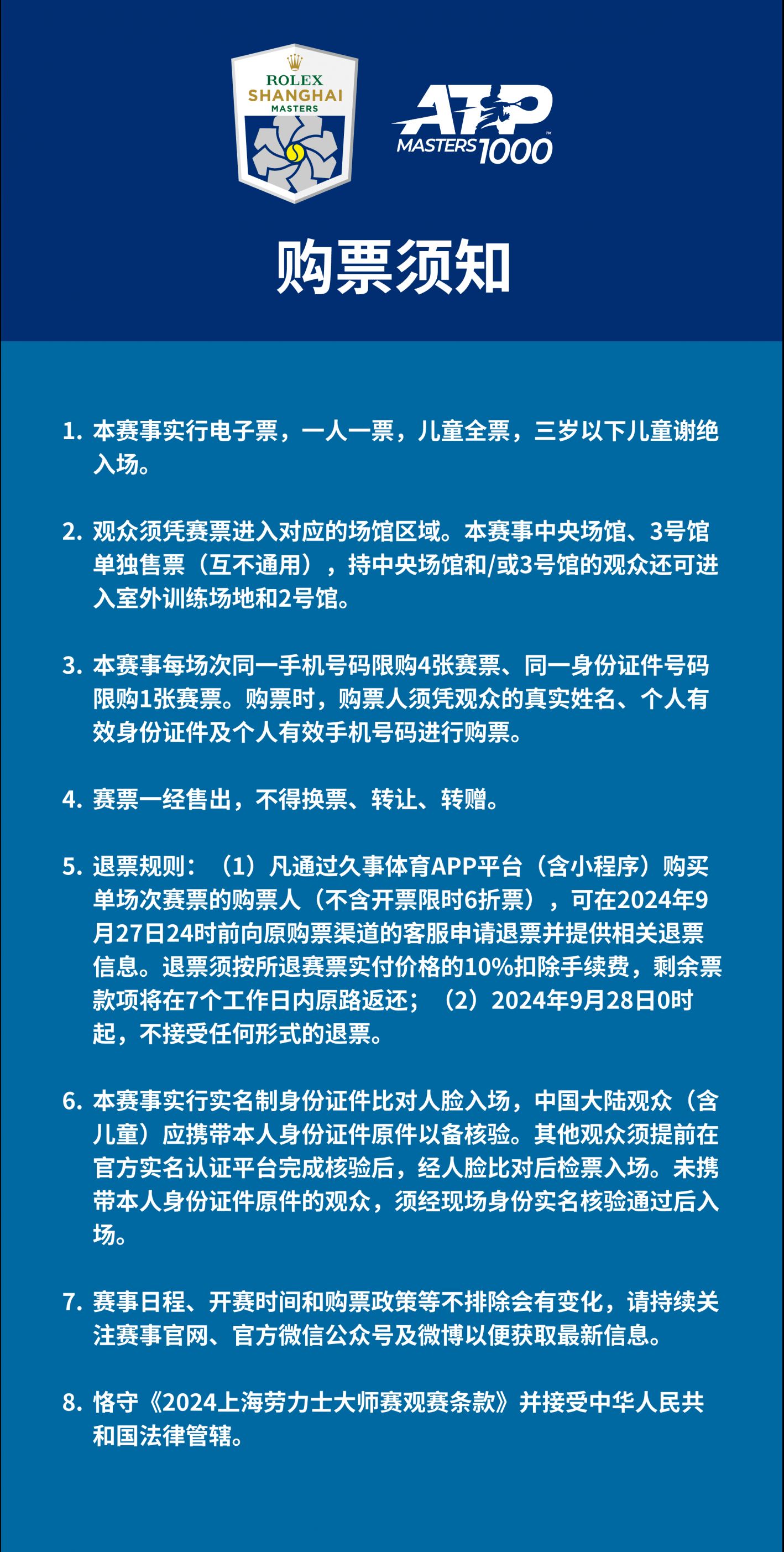 2024上海网球大师赛门票购买须知(附退票规定）