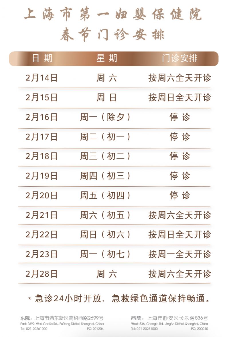 2026春节假期浦东新区各大医院门急诊安排一览