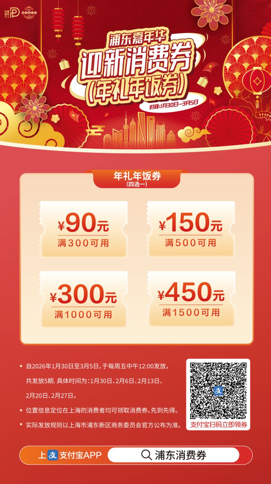 2026浦东迎新消费券(年礼年饭券)第三期发放公告