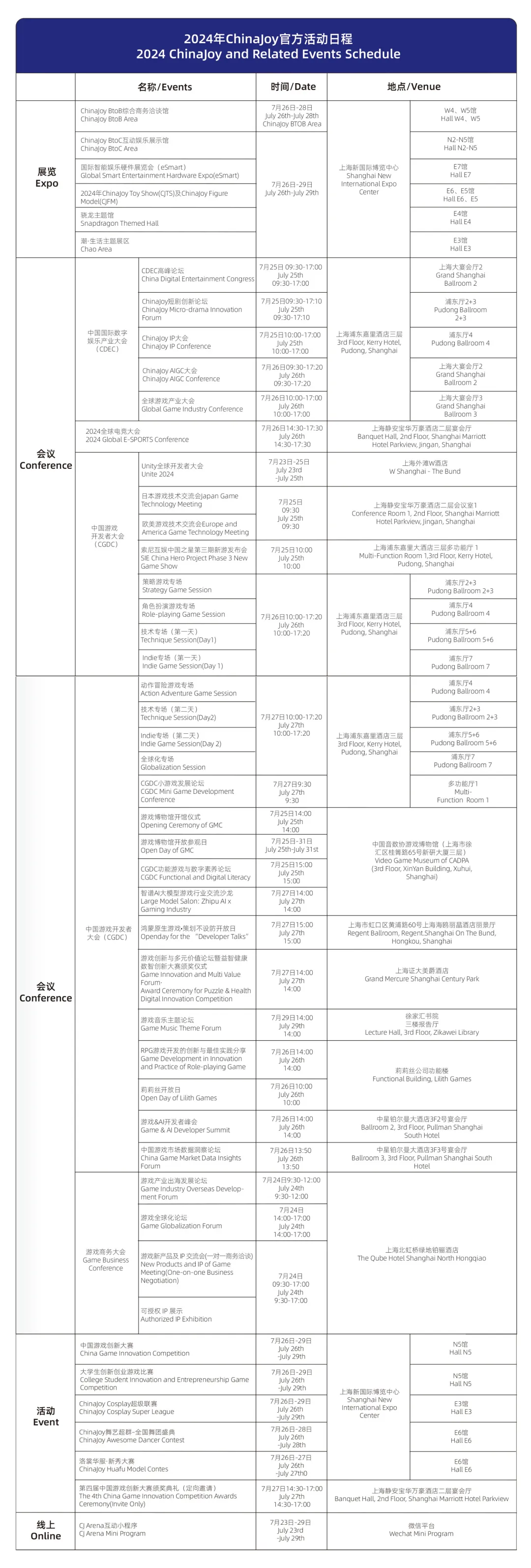 2024年ChinaJoy官方活动日程一览表