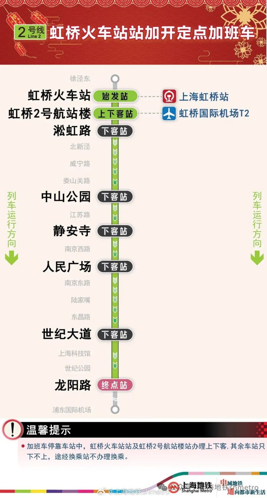 2月20日上海地铁2号线10号线虹桥火车站加班车时间 2月20日上海地铁2