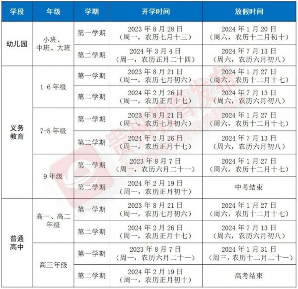 2022-2023贵州省中小学及幼儿园校历（寒假 暑假）