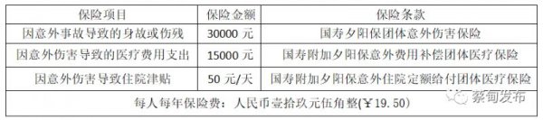 2023蔡甸区免费老年人意外伤害保险保险项目及保险金额