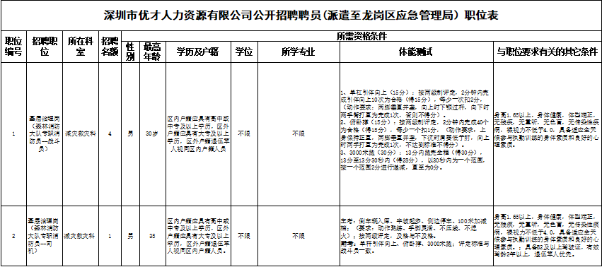 深圳市龙岗区应急管理局派遣人员（5名）招聘公告