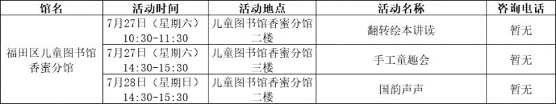 2024福田区图书馆分馆暑期活动安排