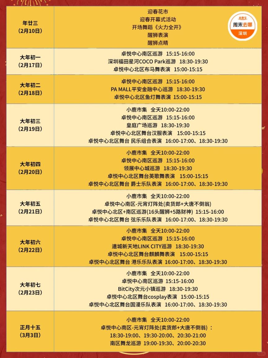 2026深圳节日大道春节活动时间表