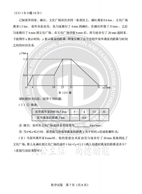 天津市2024年中考数学真题试卷及答案