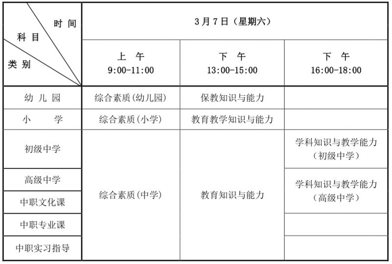 2026年上半年中小学教资笔试考试时间安排