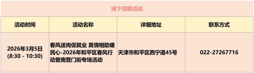 2026年天津3月份招聘活动安排