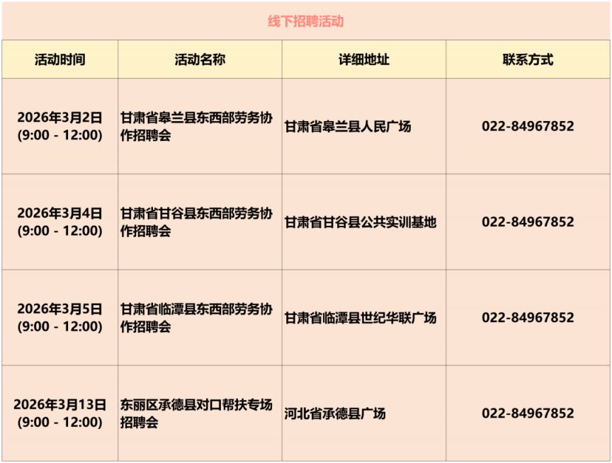 2026年天津3月份招聘活动安排