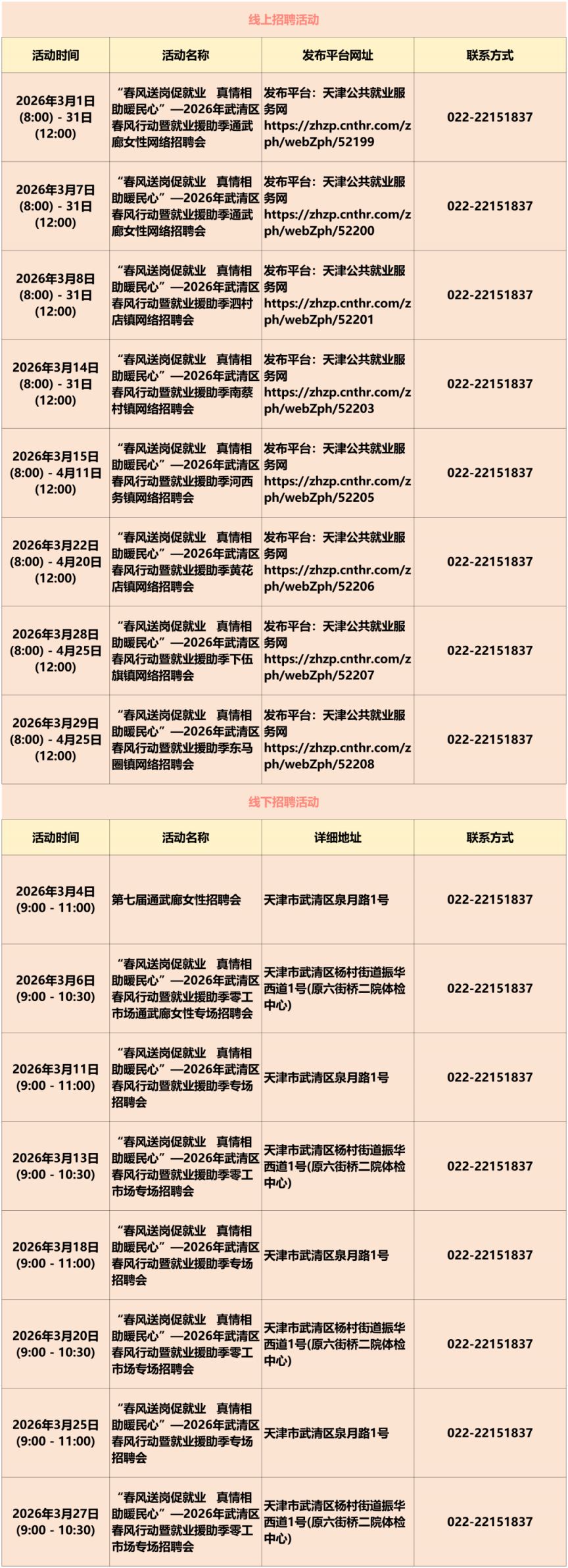 2026年天津3月份招聘活动安排