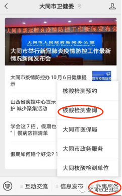 大同市核酸检测结果查询方法