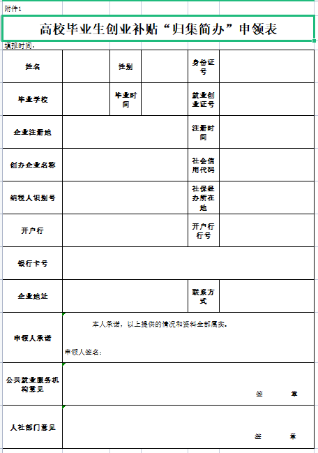 太原高校毕业生创业补贴归集简办申领表下载入口