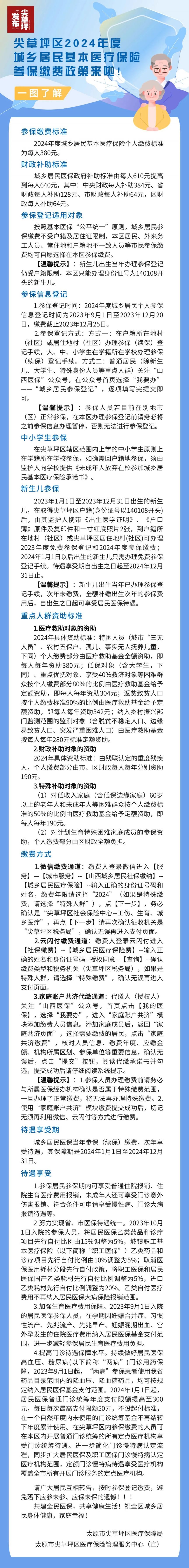 太原尖草坪区城乡居民医保参保缴费政策