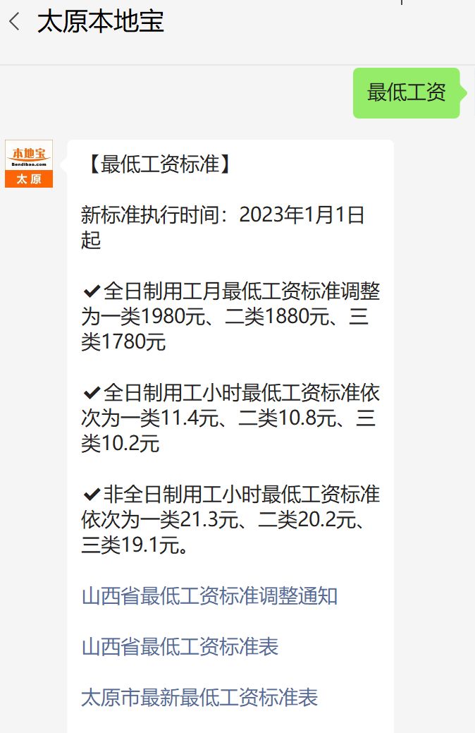 太原最低工资