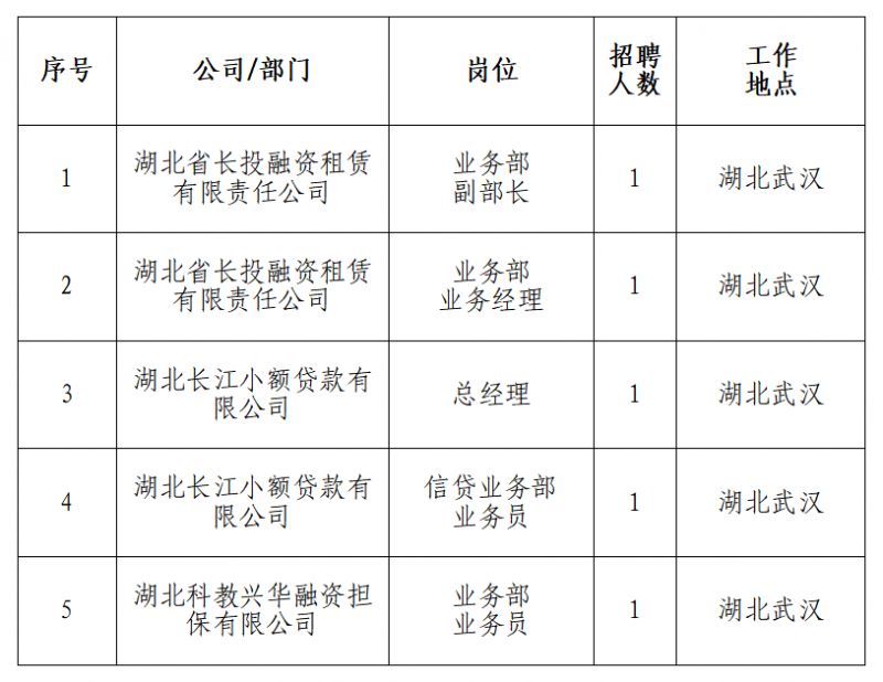 2026湖北长江产融资本投资有限公司招聘5人