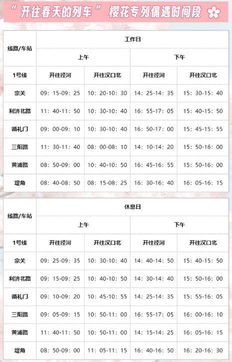 樱花地铁列车时刻表武汉地铁在1号线打造出鱼快的春天有一毛樱花