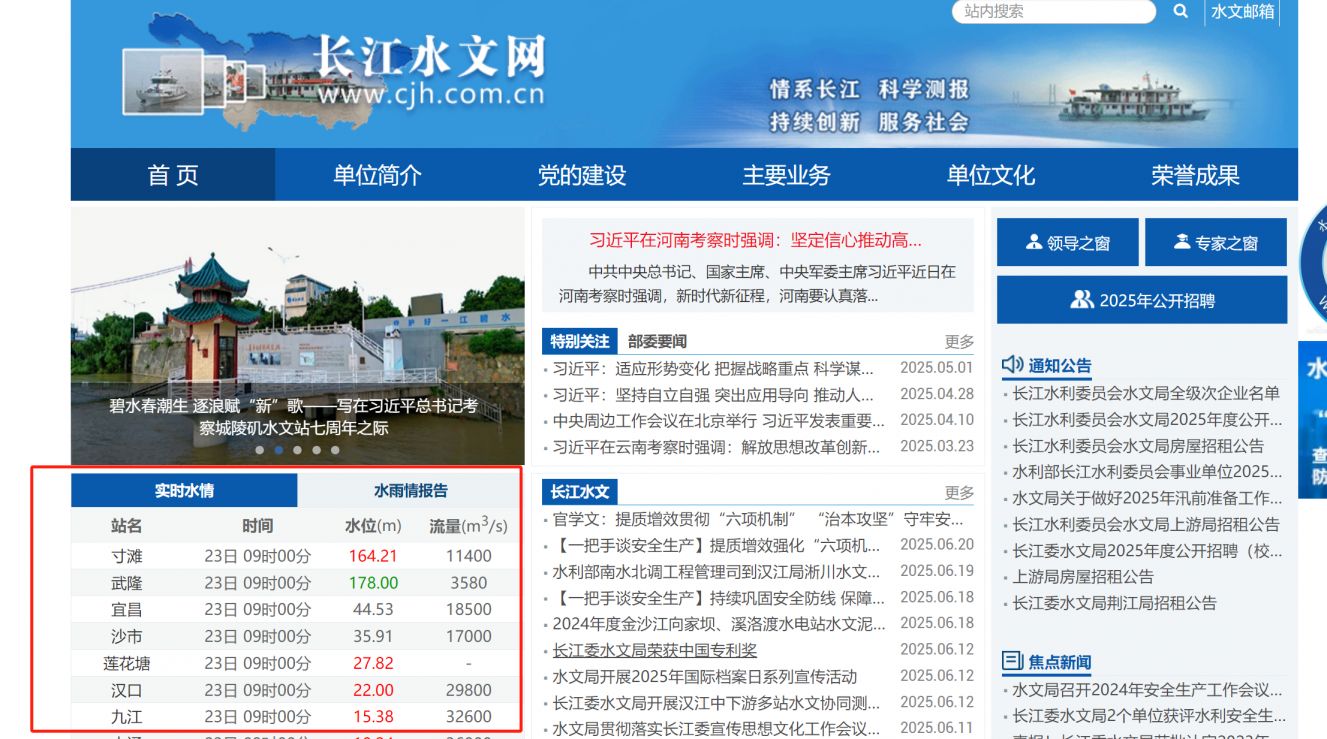 长江水文网实时水位查询入口http://www.cjh.com.cn/