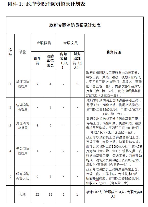 2026芜湖消防招专职消防员37名