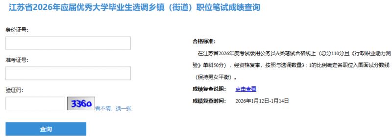 2026江苏应届优秀大学毕业生选调乡镇（街道）职位笔试成绩查询入口