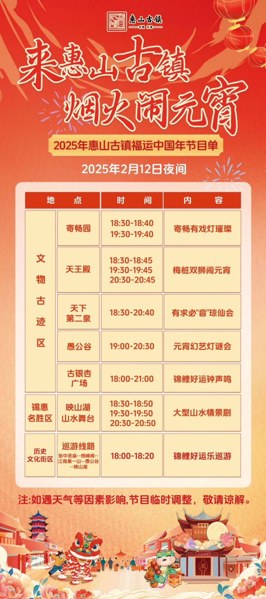 2025无锡惠山古镇元宵活动时间 地点 门票