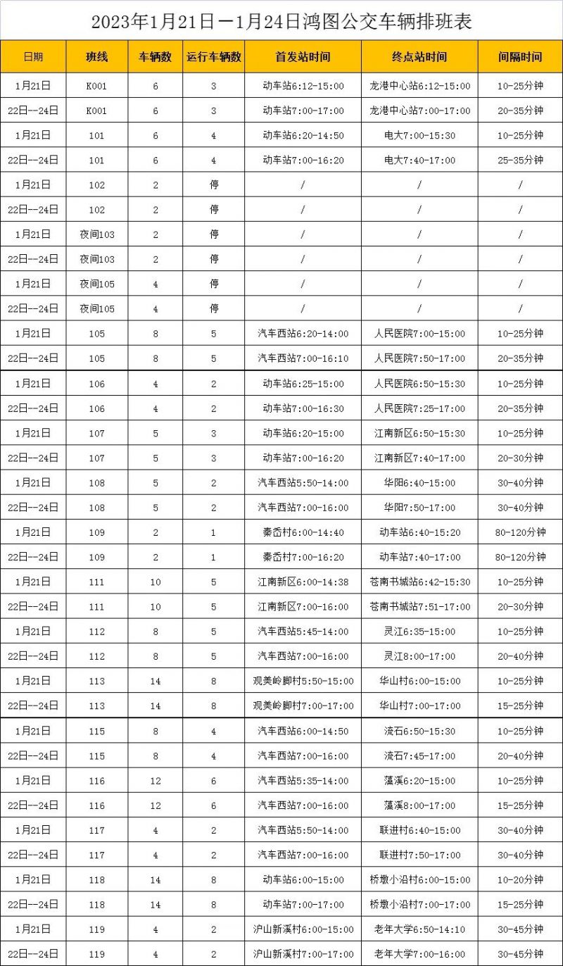 温州苍南县2023年春节假期公交班线时间调整最新消息
