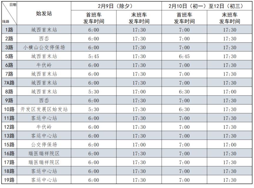 2024年春节期间温州公交线路运营时间调整