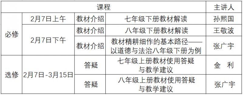 2026年春季学期初中道德与法治人教版义教新教材网络培训和答疑活动（时间+入口）