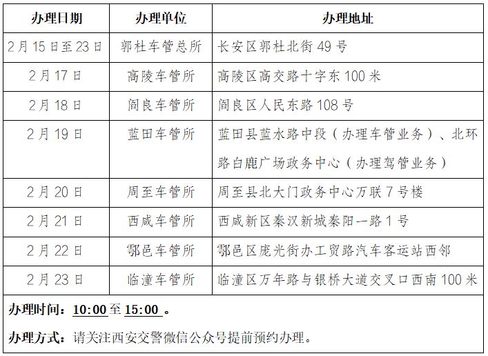 西安市2026年春节假期提供车驾管便民服务通告（时间+范围+窗口）