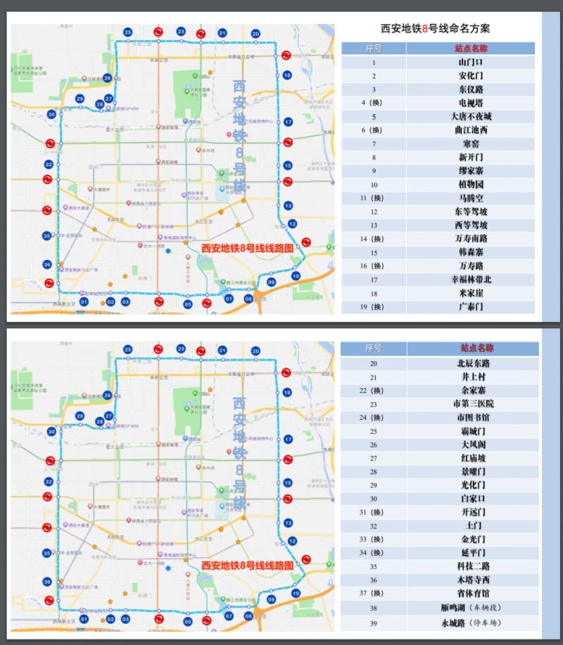 西安地铁8号线站点名称线路图公示