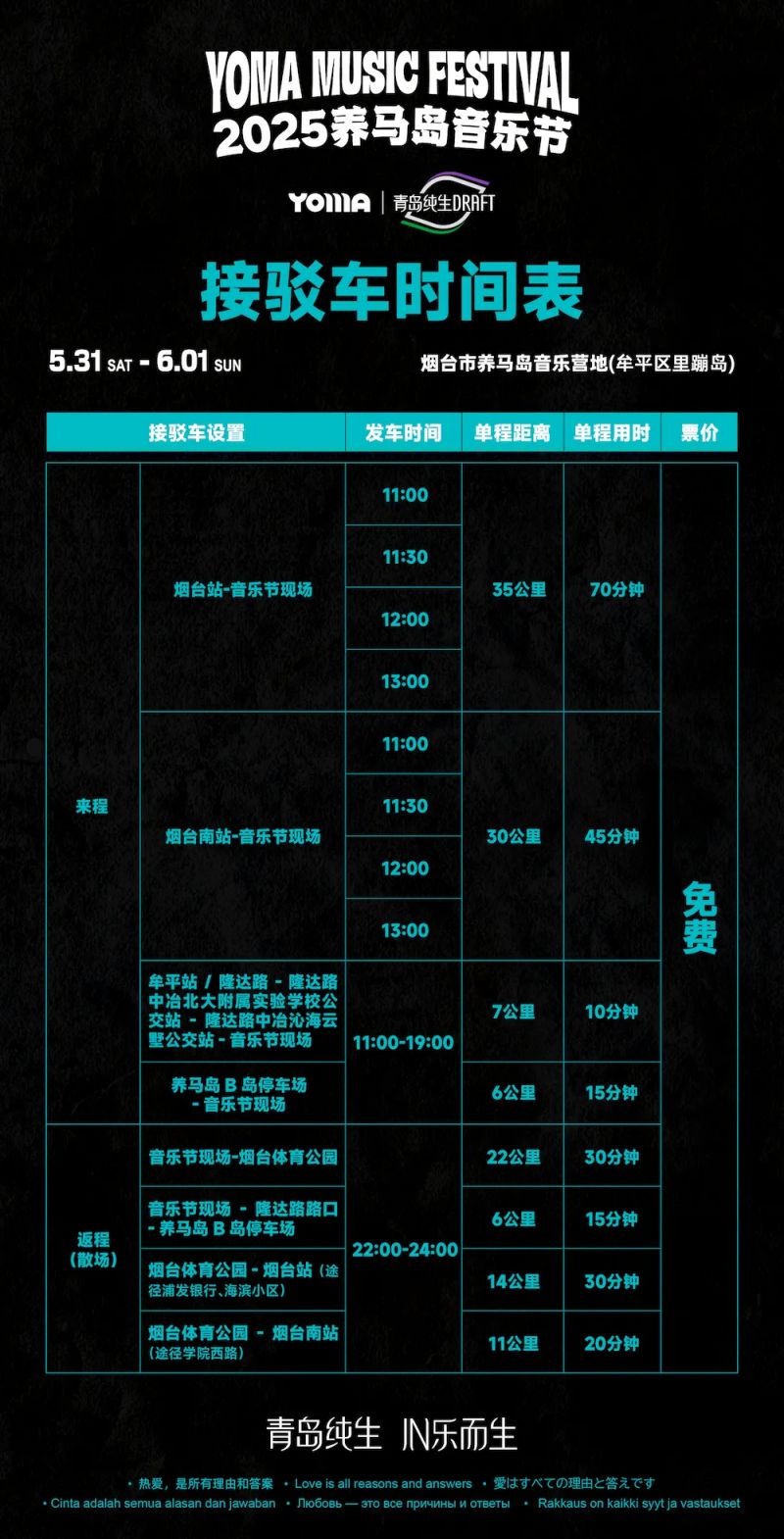 2025养马岛音乐节接驳车怎么坐？免费吗？附发车时间表