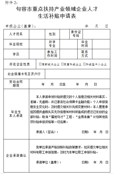 句容市金燕人才生活补贴实施细则