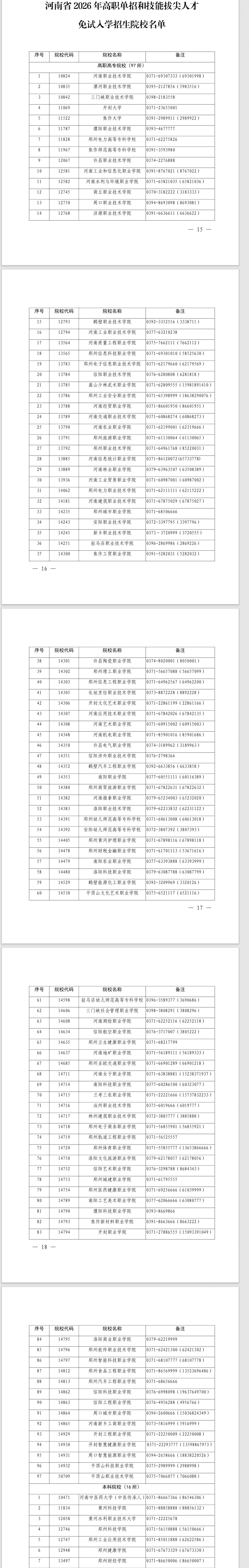 2026河南单招院校名单