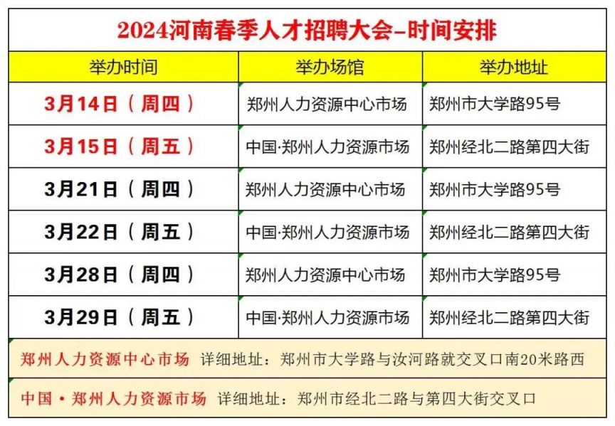 2024郑州春季人才大型招聘会(3月14日-15日)