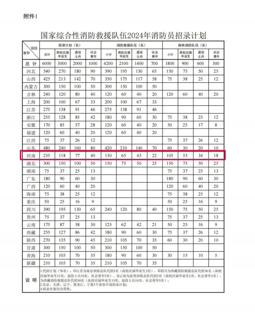 国家综合性消防救援队伍2024年消防员社会招聘公告