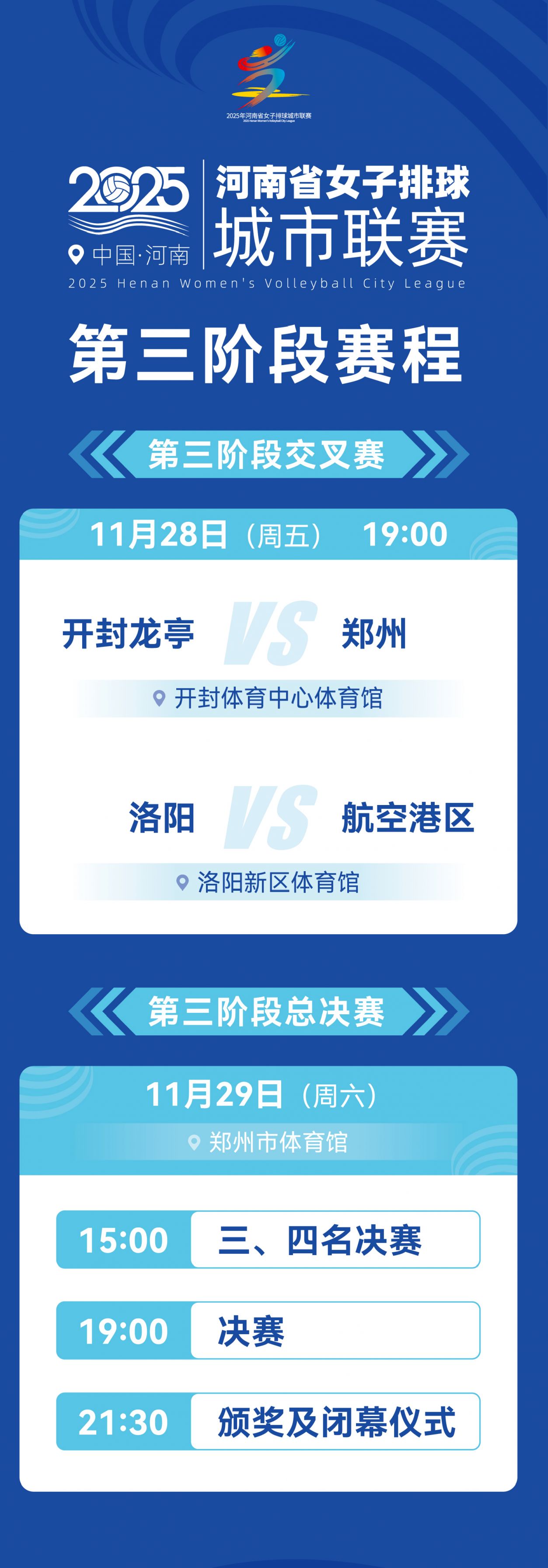 2025豫排联赛第三阶段交叉赛及总决赛赛程
